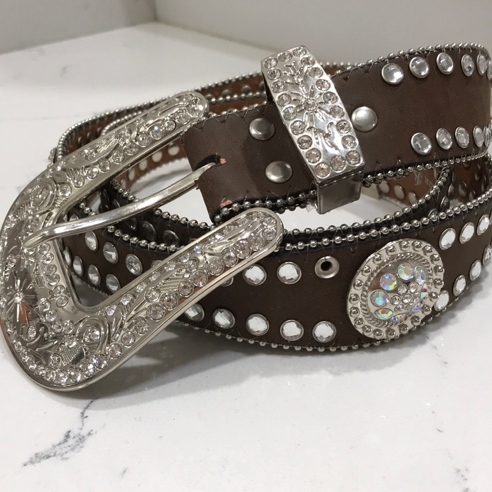 Rhinestone leather belt